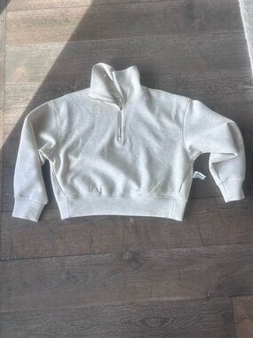 Light Heathered Cream Half-Zip Cropped Sweatshirt